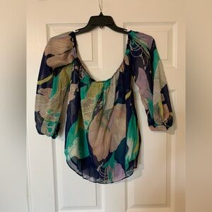 Floral Print Multicolor Puff Sleeve‎ Women's Top